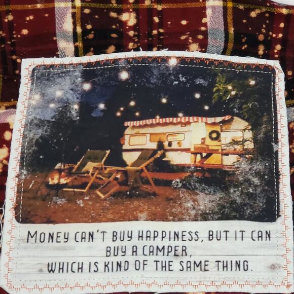 Angry Minnow Brushed Flannel Red Plaid Shirt Sz Lg "Money can't buy happiness" - Picture 2 of 12